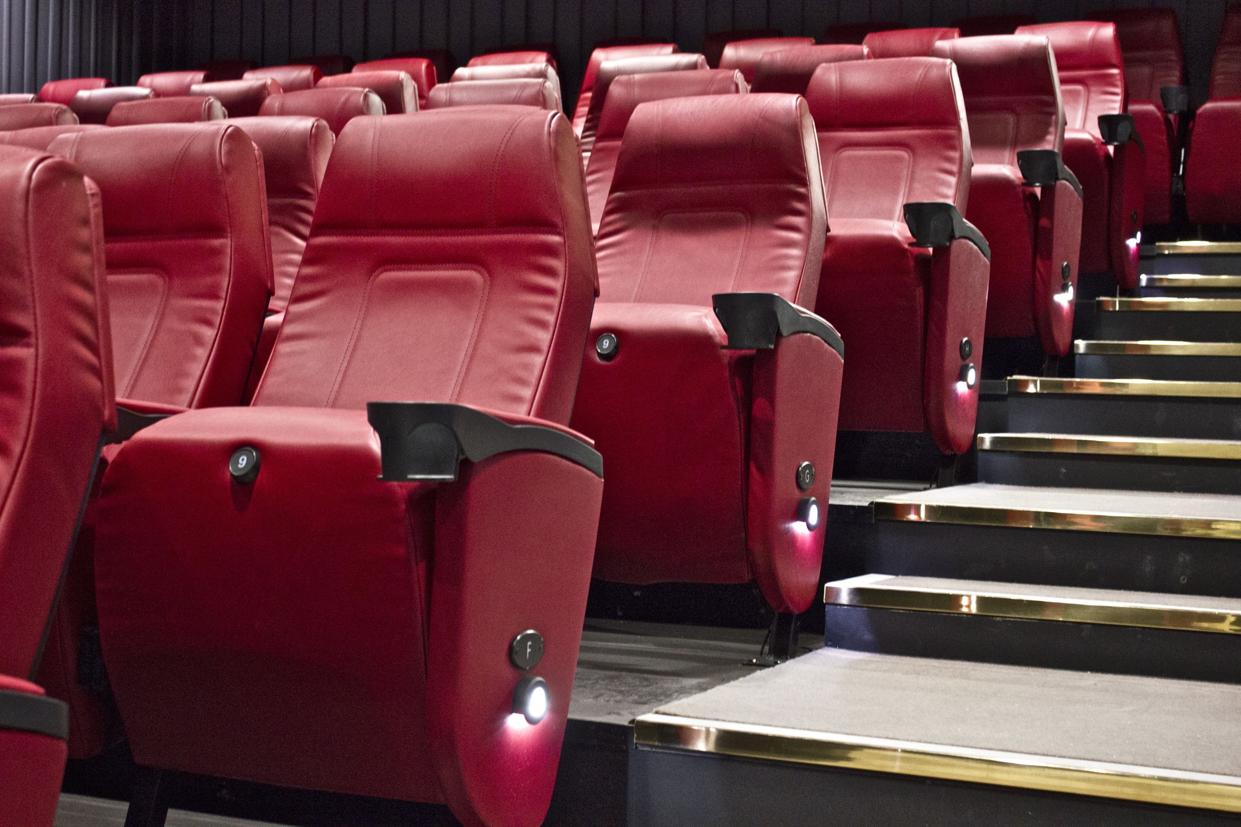 A photo of seats in the Barbican cinema